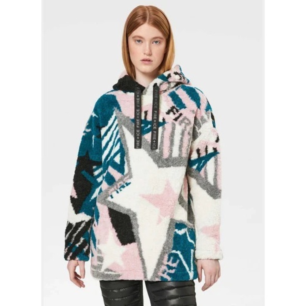 Bogner Fire + Ice Vivien Hoodie Women's XS Multi Print Fleece Oversized NWT $350